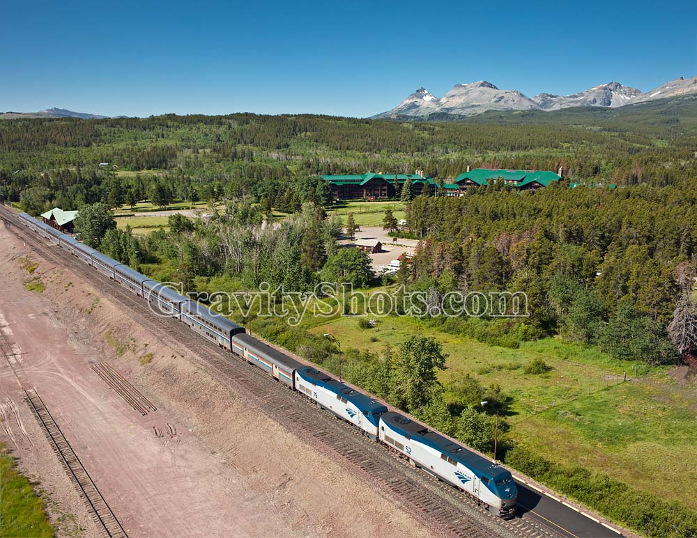 Amtrak in East Glacier Glacier Park Summer Aerial